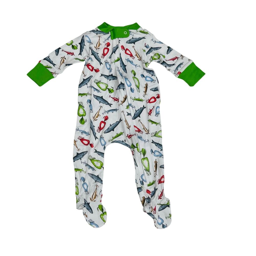 NWT Magnolia Baby 3M Good Catch! Green Printed Zipper Footie